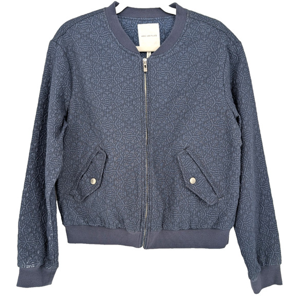 Avec Les Filles Anthropologie Blue Quilted Textured Boho Bomber Jacket Large - Picture 3 of 10